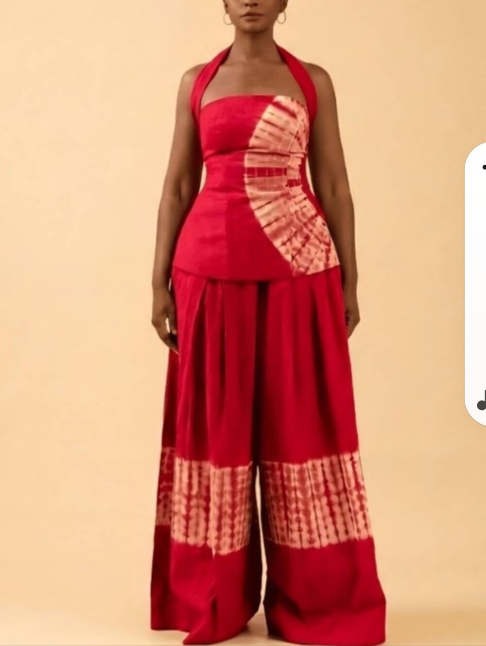 Red Tie-Dye Halter Top And Matching Pants
